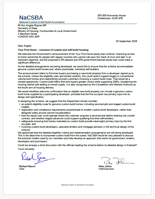 NaCSBA takes action on Your First Home scheme