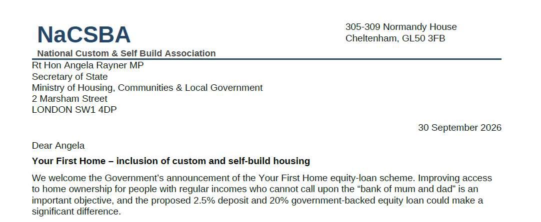 NaCSBA Takes Action on Your First Home Scheme